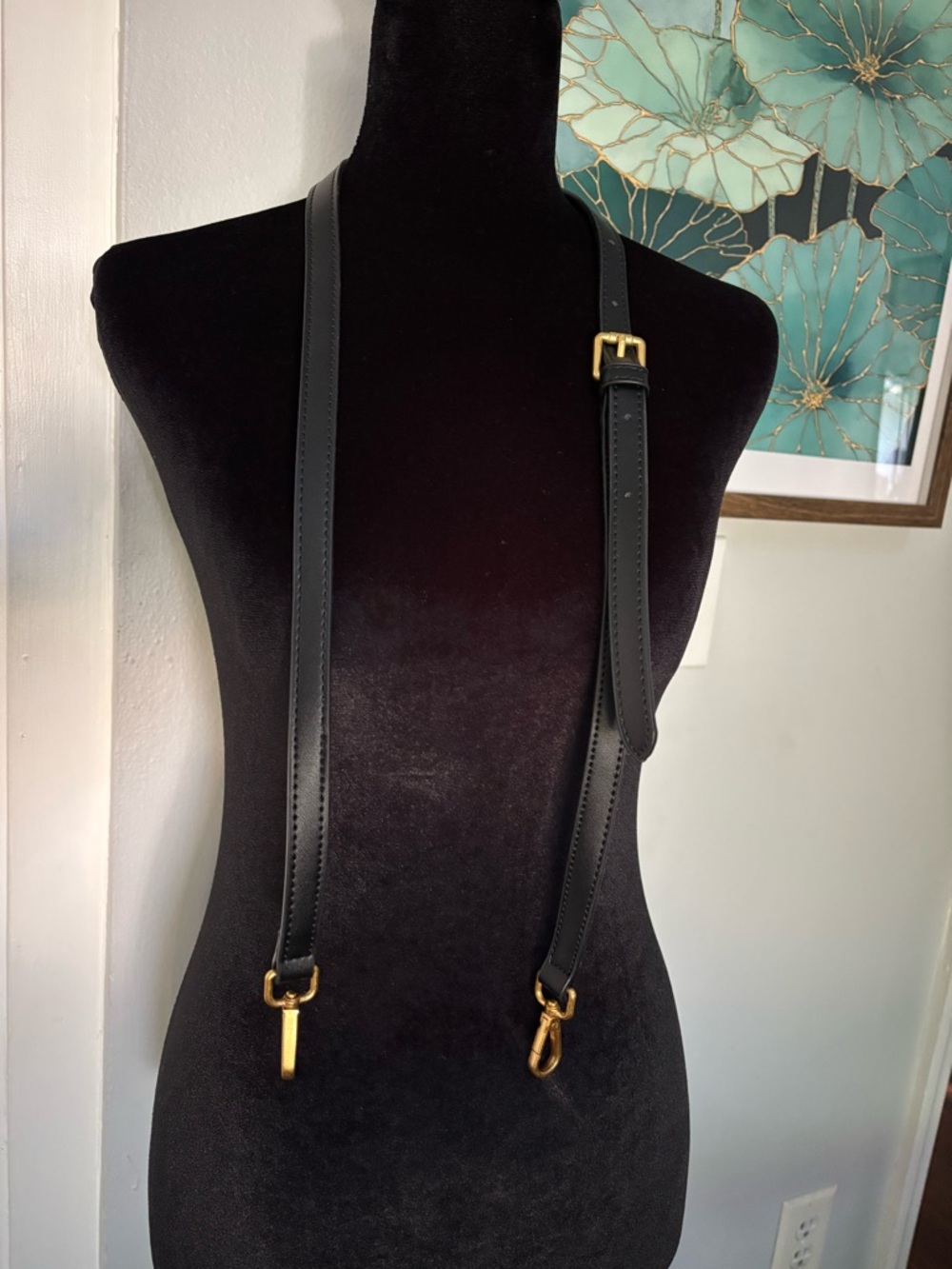 Black Faux Leather replacement Adjustable Strap with Gold Hardware
